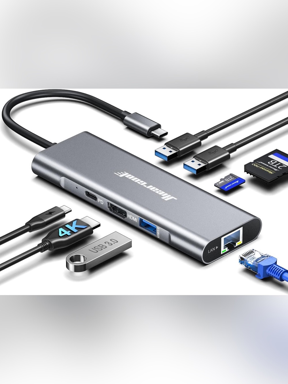 Hiearcool USB C Hub Ethernet 8-in-1, 4K@60Hz USB-C to HDMI Multiport Adapter wit